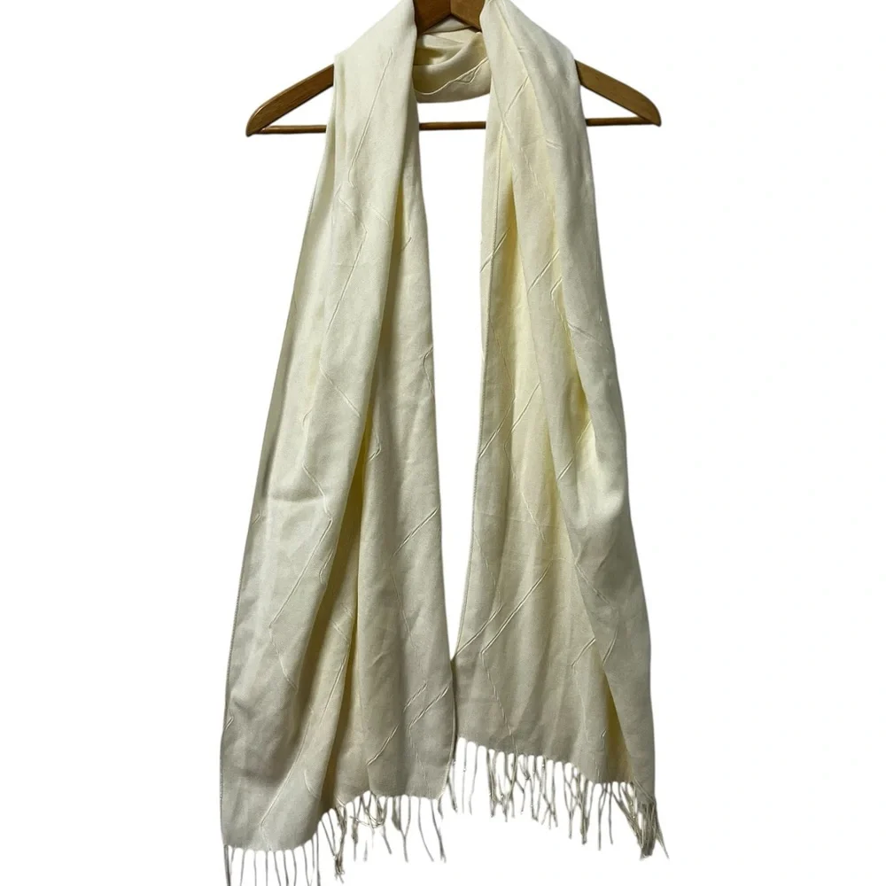 Halogen Nordstrom Wrap Scarf Ivory Fringe Stitch Detail Viscose Blend
